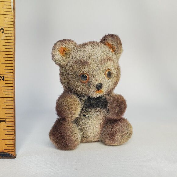 Twin Flocked Vintage Teddy Bear Fuzzy Hand Painted Made in Hong Kong - Picture 10 of 13